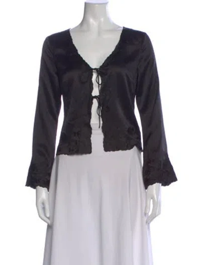 Pre-owned Reformation Silk V-neck Button-up Top In Gray