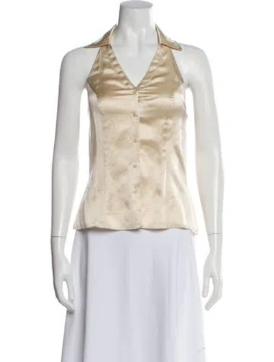 Pre-owned Reformation Silk V-neck Button-up Top In Neutral