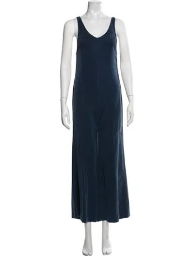 Pre-owned Reformation Silk V-neck Jumpsuit In Blue
