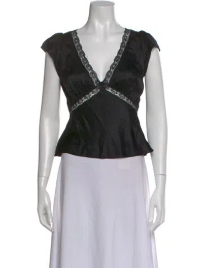 Pre-owned Reformation Silk V-neck Top In Black