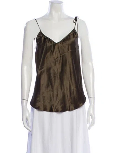 Pre-owned Reformation Silk V-neck Top In Green