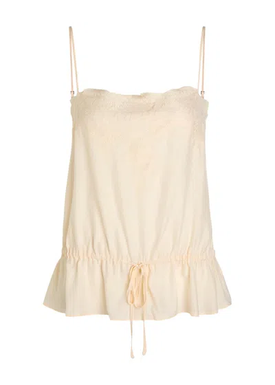 Reformation Silvia Lace-trimmed Silk Top In White