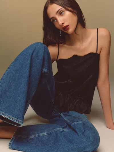 Reformation Silvia Silk Top Black Jacquard 12