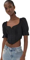 Reformation Simmie Linen Top Black In Black