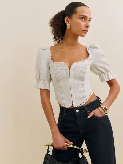 Reformation Simmie Linen Top In Oatmeal