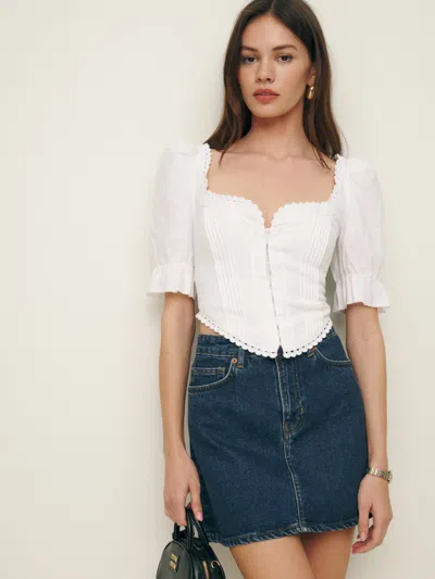 Reformation Simmie Linen Top In White