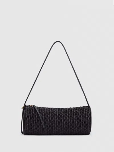 Reformation Simona Cylinder Bag Black Raffia