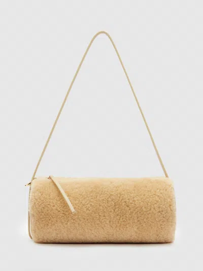 Reformation Simona Cylinder Bag Natural Shearling In Neutral