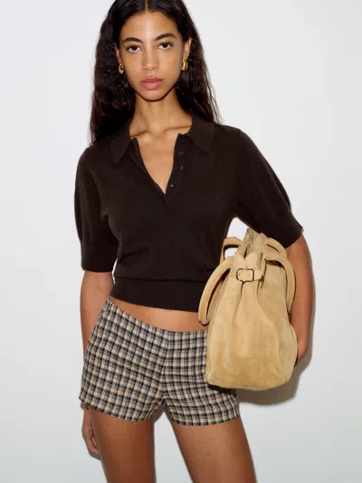 Reformation Skye Cashmere Polo Brown Xs In Black