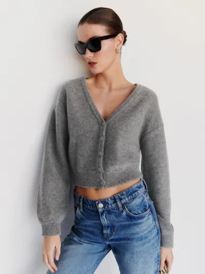 Reformation Sloane Regenerative Wool Cropped V-neck Cardigan Mid Grey Large In Gray