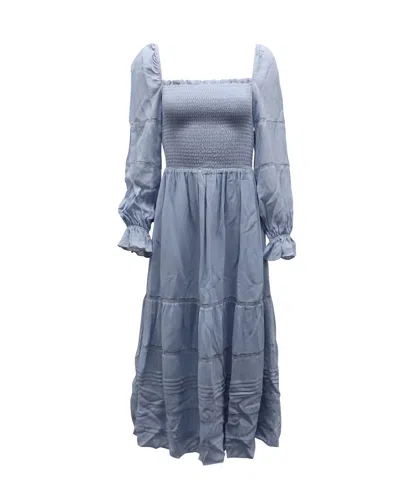 Reformation Smocked Midi Dress In Blue Viscose