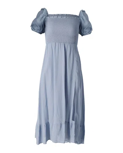 Reformation Smocked Puff Sleeve Dress In Light Blue Viscose