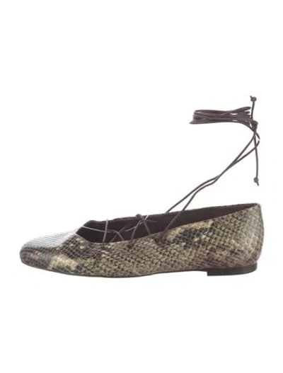 Pre-owned Reformation Snakeskin Animal Print Ballet Flats In Brown