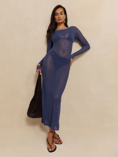 Reformation Sofia Open Knit Sweater Dress In Blue Iris