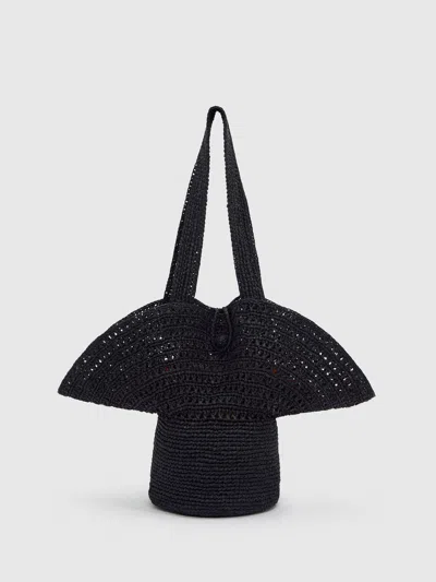Reformation Sonia Hat Bag Black Raffia