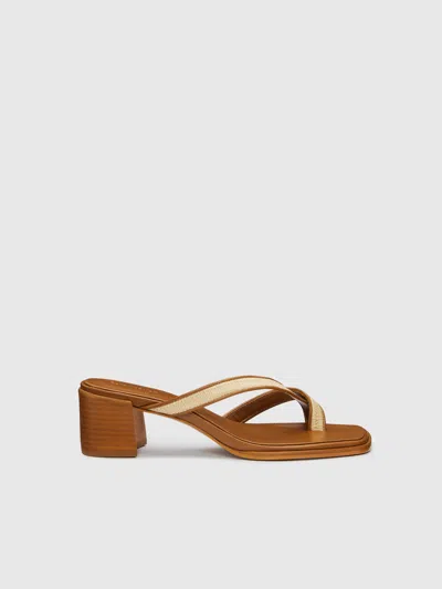 Reformation Sonoma Heeled Sandal Natural Raffia Rum Leather 9.5 In Multi