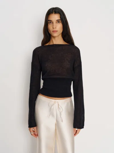 Reformation Soren Sheer Alpaca Sweater Top In Black