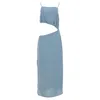 Reformation Square Neck Cutout Midi Dress In Light Blue Viscose In Blue