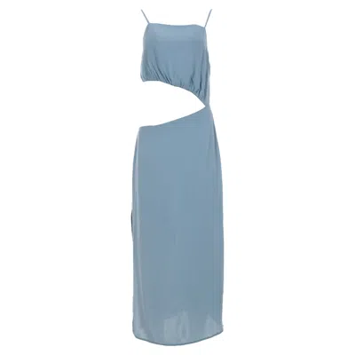 Reformation Square Neck Cutout Midi Dress In Light Blue Viscose