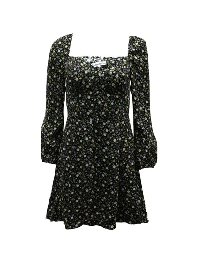 Pre-owned Reformation Square-neck Mini Dress In Black