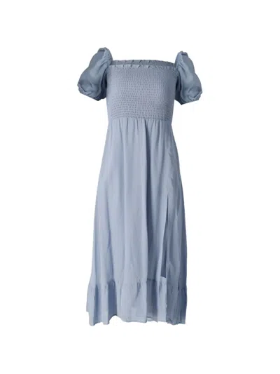 Pre-owned Reformation Square-neck Puff-sleeve Midi Dress In Blue