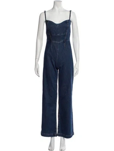 Pre-owned Reformation Square Neckline Jumpsuit In Blue