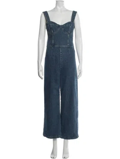 Pre-owned Reformation Square Neckline Jumpsuit In Blue