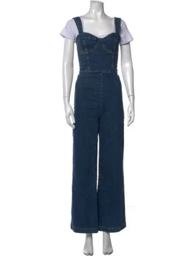 Pre-owned Reformation Square Neckline Jumpsuit In Blue