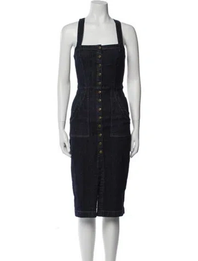 Pre-owned Reformation Square Neckline Knee-length Dress In Blue
