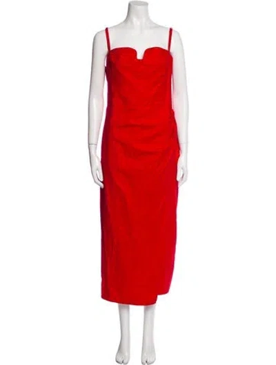 Pre-owned Reformation Square Neckline Long Dress In Red