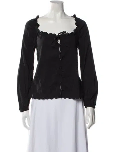 Pre-owned Reformation Square Neckline Long Sleeve Blouse In Black