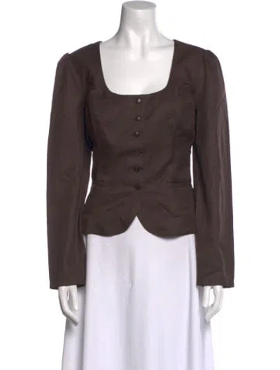 Pre-owned Reformation Square Neckline Long Sleeve Blouse In Brown