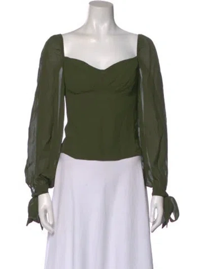 Pre-owned Reformation Square Neckline Long Sleeve Blouse In Green