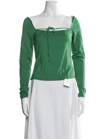 Pre-owned Reformation Square Neckline Long Sleeve Blouse In Green
