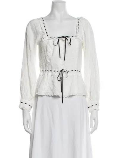 Pre-owned Reformation Square Neckline Long Sleeve Blouse In Neutrals