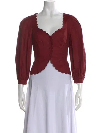 Pre-owned Reformation Square Neckline Long Sleeve Blouse In Red