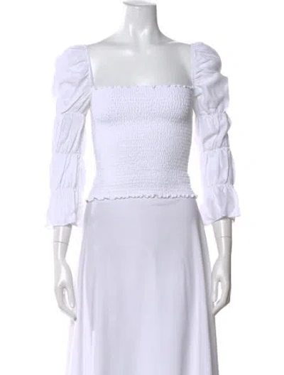 Pre-owned Reformation Square Neckline Long Sleeve Blouse In White