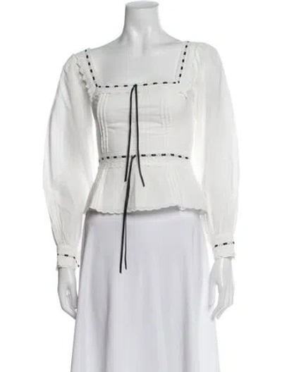 Pre-owned Reformation Square Neckline Long Sleeve Blouse In White