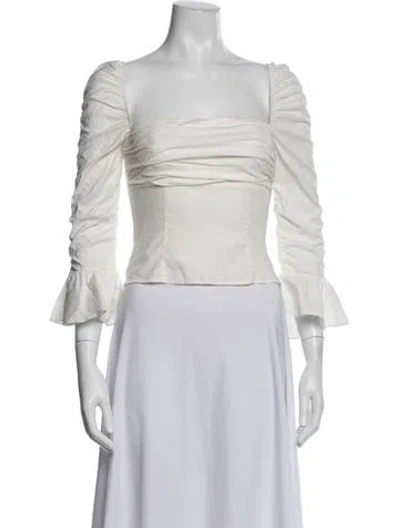 Pre-owned Reformation Square Neckline Long Sleeve Blouse In White