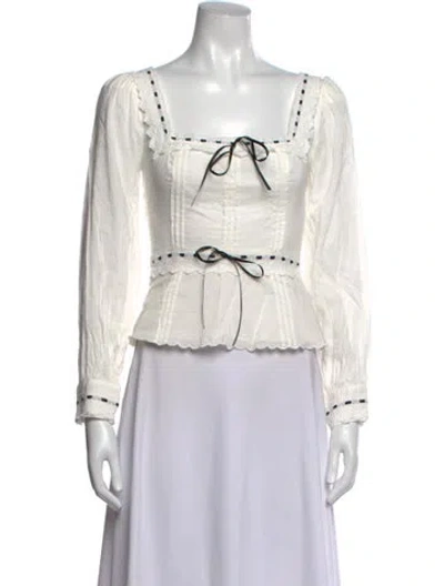 Pre-owned Reformation Square Neckline Long Sleeve Blouse In White