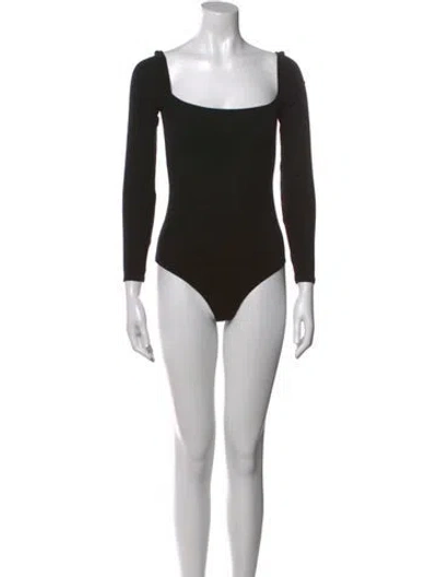 Pre-owned Reformation Square Neckline Long Sleeve Bodysuit In Black