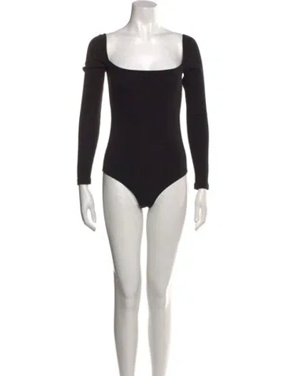Pre-owned Reformation Square Neckline Long Sleeve Bodysuit In Black