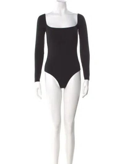 Pre-owned Reformation Square Neckline Long Sleeve Bodysuit In Black