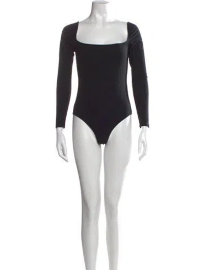 Pre-owned Reformation Square Neckline Long Sleeve Bodysuit In Black