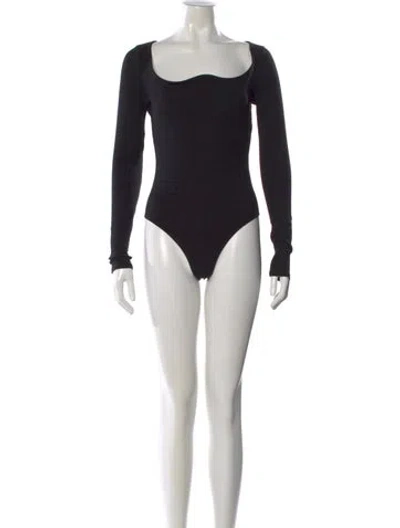 Pre-owned Reformation Square Neckline Long Sleeve Bodysuit In Black