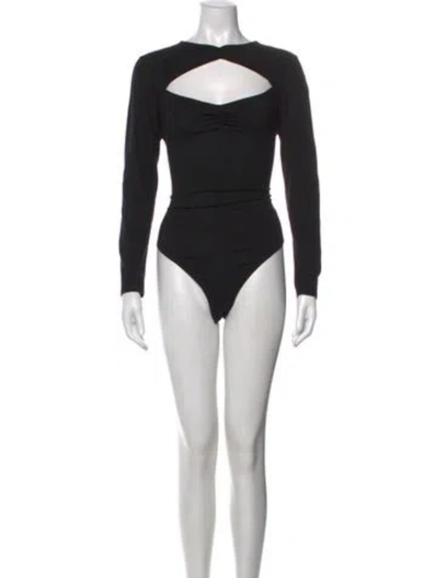 Pre-owned Reformation Square Neckline Long Sleeve Bodysuit In Black