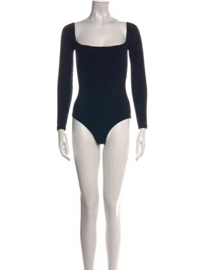 Pre-owned Reformation Square Neckline Long Sleeve Bodysuit In Black
