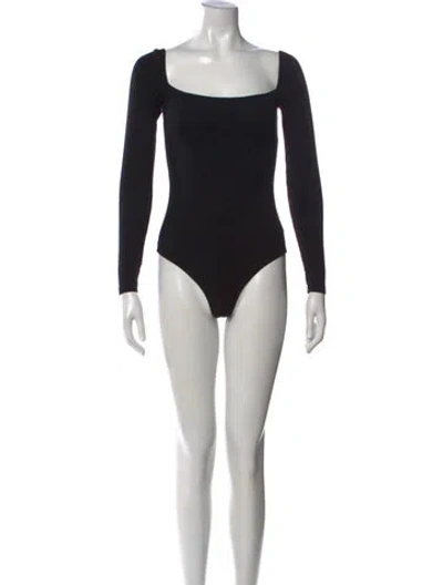 Pre-owned Reformation Square Neckline Long Sleeve Bodysuit In Black