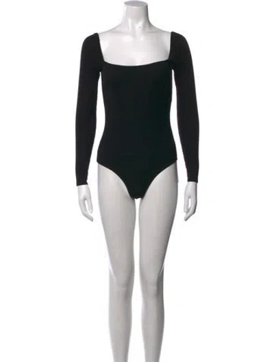 Pre-owned Reformation Square Neckline Long Sleeve Bodysuit In Black