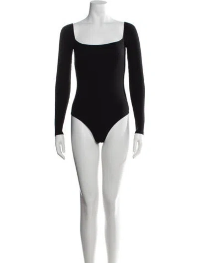 Pre-owned Reformation Square Neckline Long Sleeve Bodysuit In Black
